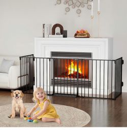127.5" Extra Wide Baby Gate for Fireplace Christmas Tree, Configurable 5 Metal Panels Baby Fence, Child Gate for Wide Openings with Anti-Trip Pedal, L