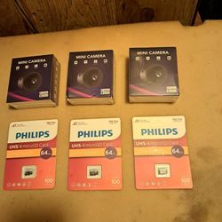 3 Mini Cameras & 3 64gig Memory Cards