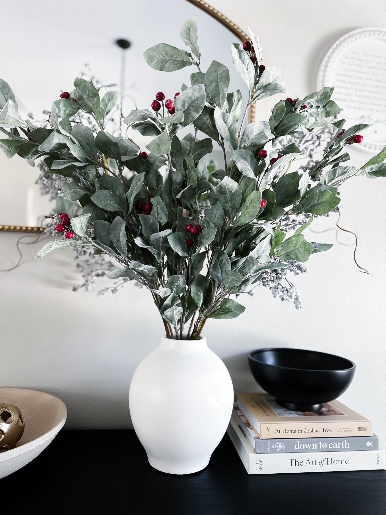 6 Soft Touch Artifical lambs ear + berries holiday flocked shimmer stems