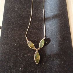 Sterling Silver Necklace with Amber Stone 