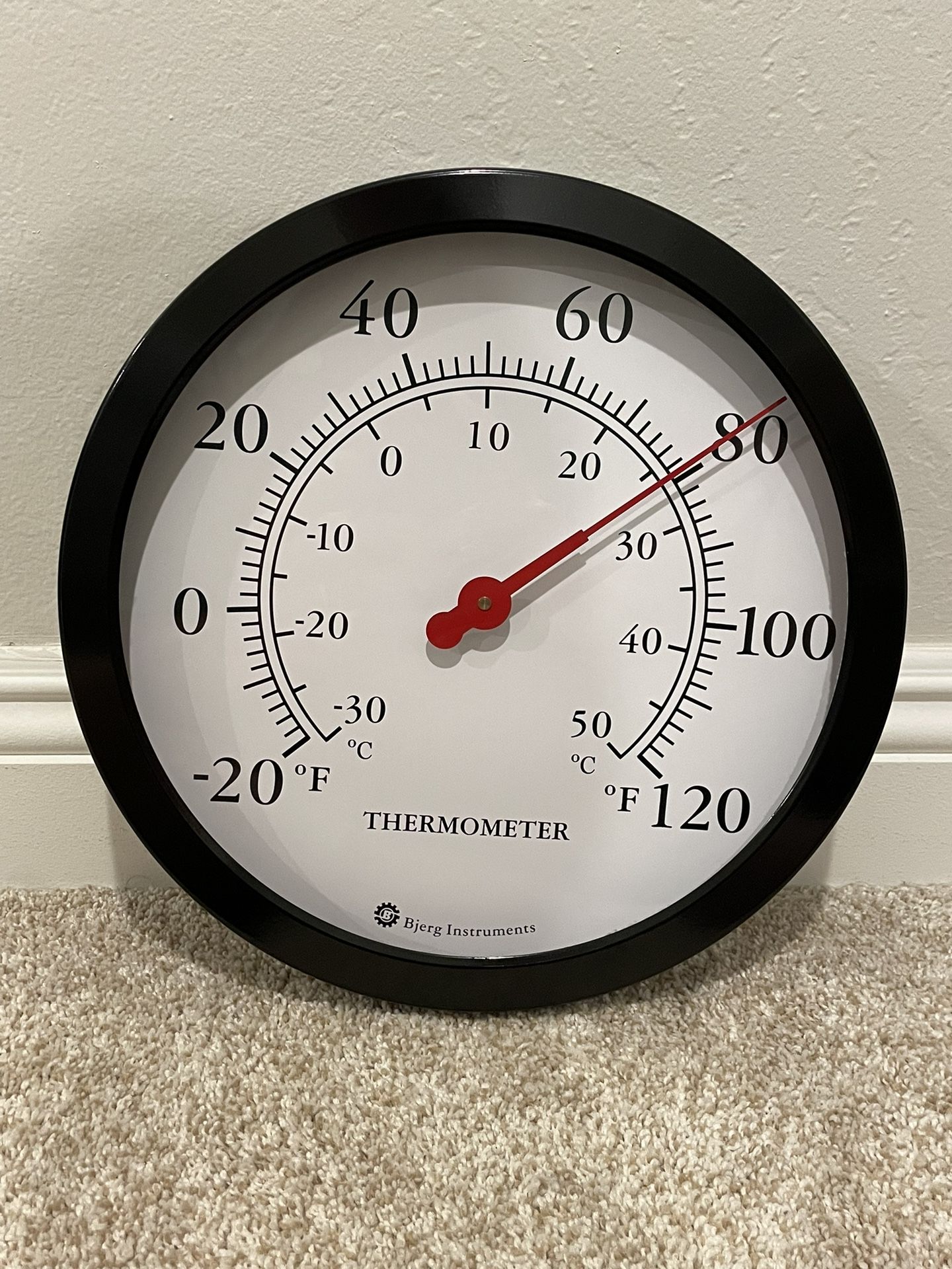 Bjerg Instruments 12" Steel Enclosure Decorative Indoor/Outdoor Patio Wall Thermometer (Black)
