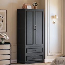 Freestanding combination Closet  2 doors & 2 drawers design： Equipped with two doors and two drawers, this wardrobe offers convenient acces