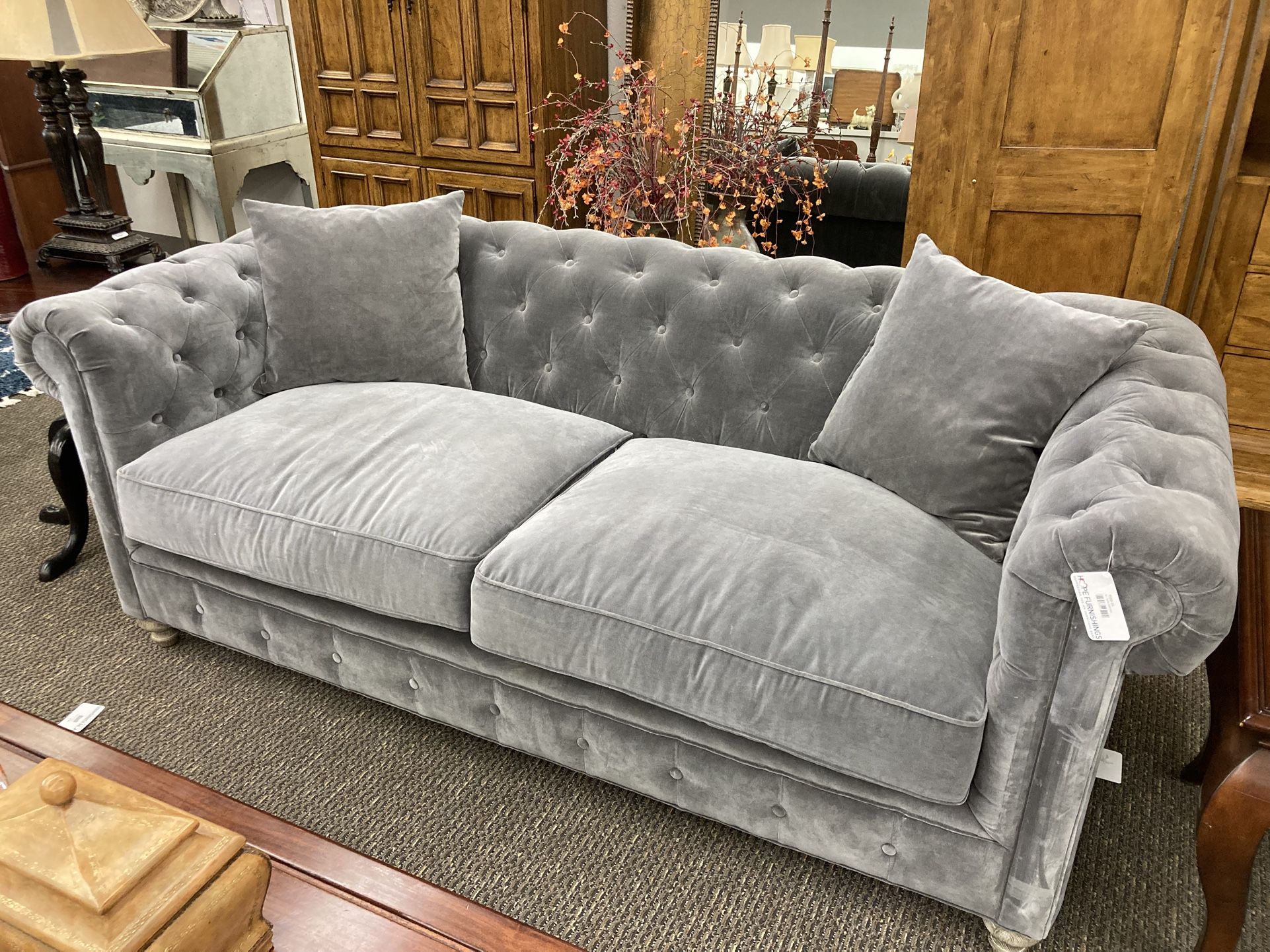 Gray Velour Chesterfield Sofa