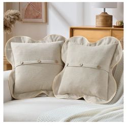 New Pack of 2 Chenille Buttons Throw Pillow Covers 18x18 Inch, beige