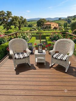 Indoor/Outdoor All Weather Wicker Resin Rocking Chairs with Cushion and Small Table