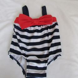 New Baby Girls 3/6 Months Red/White/Blue Bow Swimsuit 