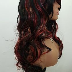 Long Red with Black Wavy Wig