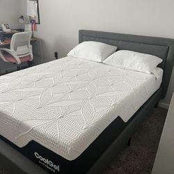 Queen Upholstered Bed Frame With Headboard Dark Grey 