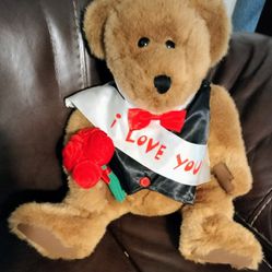 BAB Plush Bear In Tux With " I love You" Sash, Tux And Red Roses