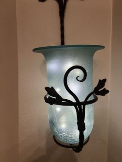 Spanish Blown Glass 2 Feet Tall Iron Wall Candle Holder