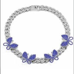 Blue Butterfly Silver Cuban Chain 