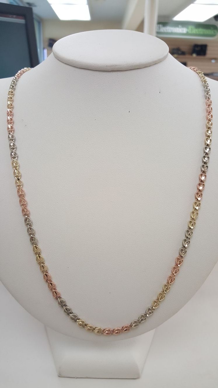 14kt solid tri color gold chain