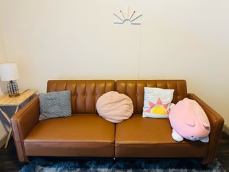 Brown Faux Leather Tufted Sofa