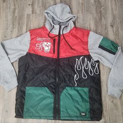 Men's Reason Colorblock Jacket size 2XL skull flames. 