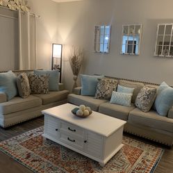 Furniture Set Couch And Love Seat Pillows And Rug