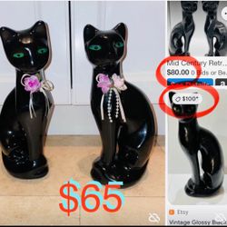 $65 Mid Century Retro Vintage Set Cats ceramic 11 inch