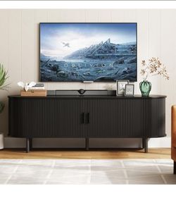 63" TV Stand with Power Outlet & Storage for TVs up to 70", Walnut
Entertainment Center with Adjustable Shelves, Modern Media Console with Sliding Doo