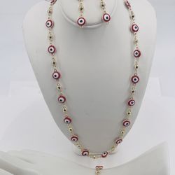 Collar Ojo Del Mal Oró Laminado Collar Aretes Y Pulsera/.         Evil Eye Necklace gold plated Necklace Earrings and Bracelet