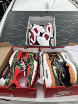Jordan 6 Carmine, Airmax 90 Duck Camo, Airmax 1 Ugly Duckling