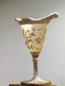 24" Gold Clear Silver Relief Grapevine Scroll French VTG Wedding Trumpet Vase