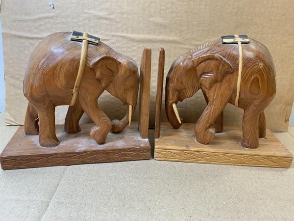 Hand Carved Teakwood Elephant Bookends handcrafted thailand
