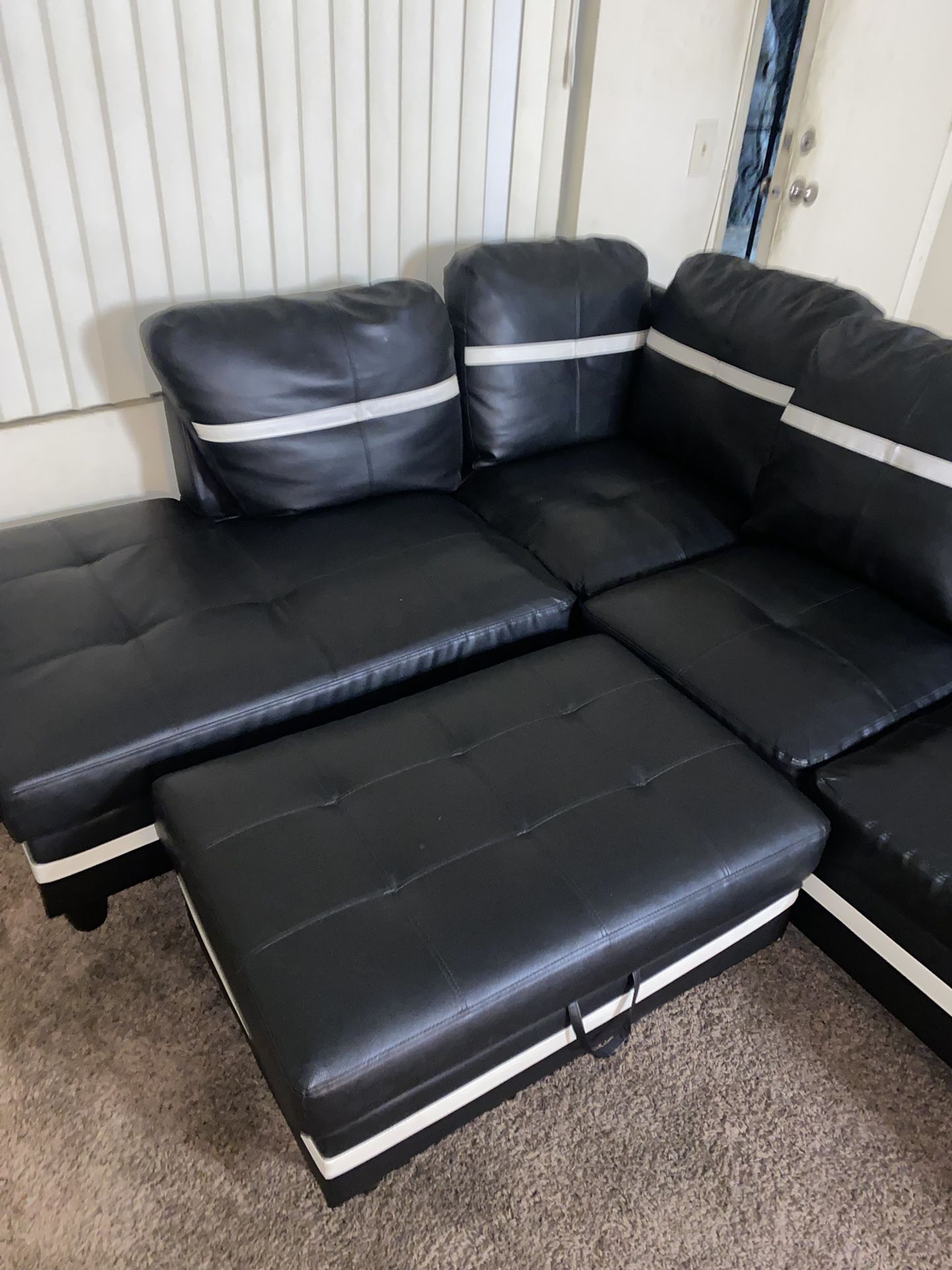 Sectional Couch Black Faux Leather