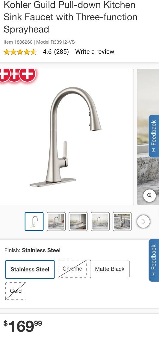 Kohler Guild Pull down Kitchen Sink Faucet with Three function Sprayhead $120