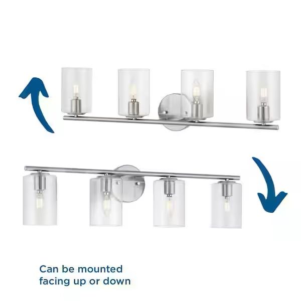 Hampton Bay 4 Vanity Light - Bathroom Wall Light / Brushed Nickel Fixture / Mode