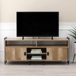 Farmhouse Storage TV Stand For TVs Up To 60-Inch - Light Oak Finish