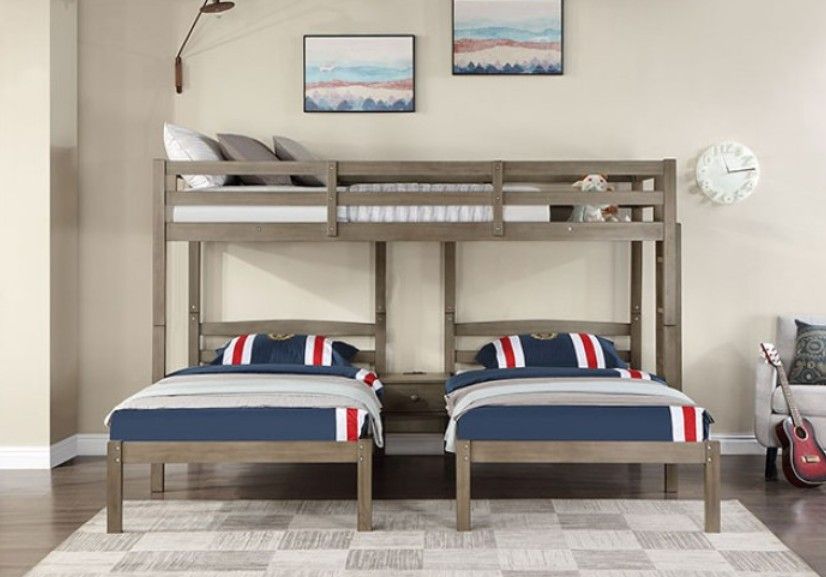 Brand New Warm Grey Twin Size Triple Bunk Bed