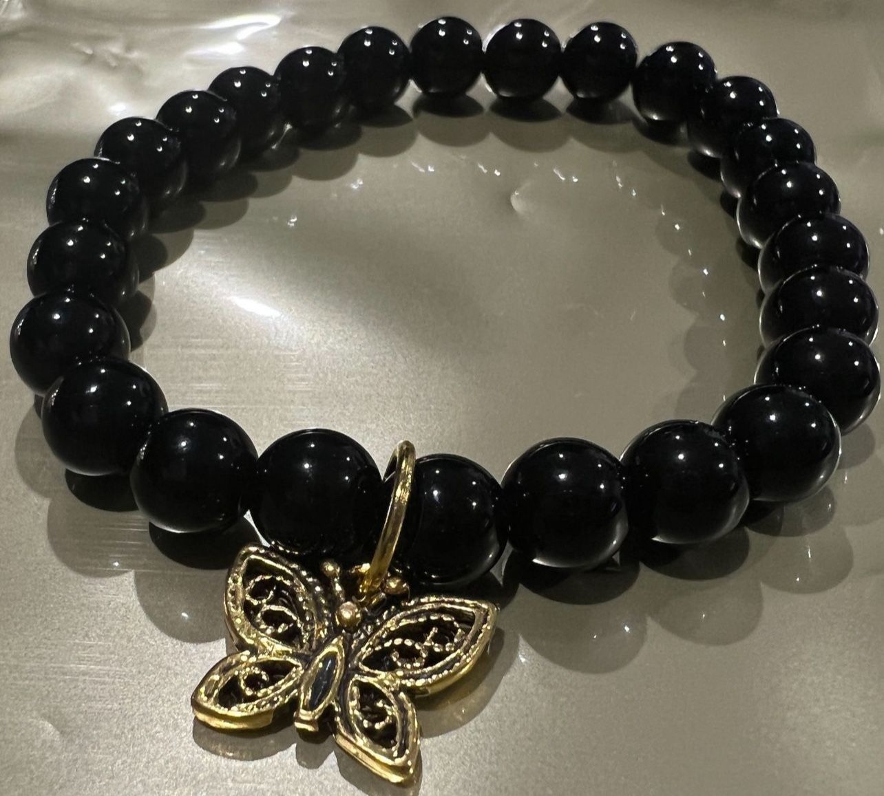 Black Tourmaline with butterfly charm