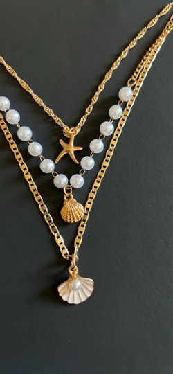 Gold-Tone Layered Ocean Charm Necklace Set