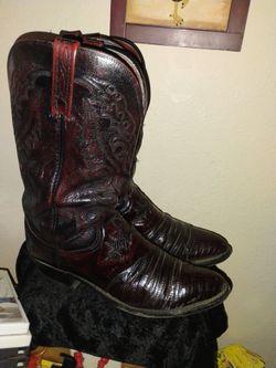 Lucchese 1883 Black Cherry Lizard Inlaid Design Leather Boots Men's Size 11D $50.00