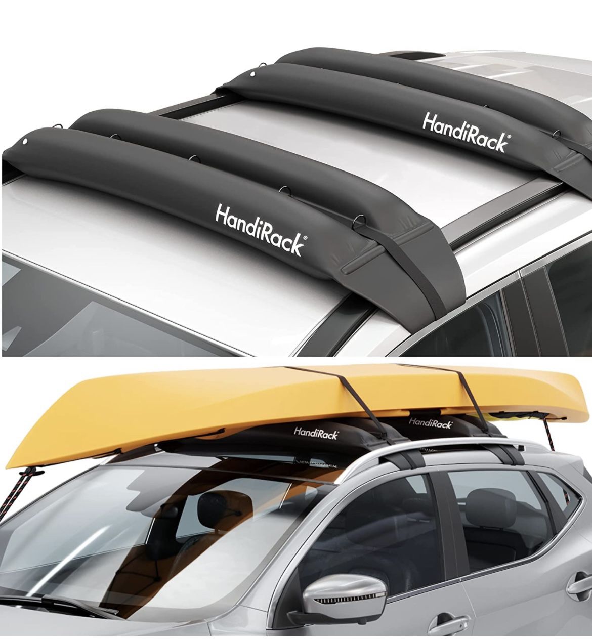 HandiRack Universal Inflatable Soft Roof Rack Bars for Hauling Kayaks, Canoes, Surfboards and SUPs; 10Ft Tie-Downs and 11Ft Bow and Stern Lines Includ