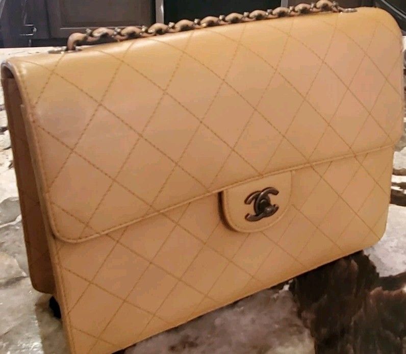 CHANEL Nude Beige Jumbo Stitch Classic Single Flap Bag