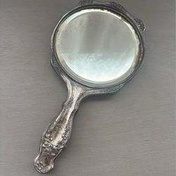 Antique Art Nouveau Vanity Hand Mirror with Floral Design