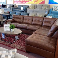 🇺🇸HUGE Blowout Furniture Sale!🇺🇸 Brand New Sectional In Durable Butterscotch Faux Leather! 