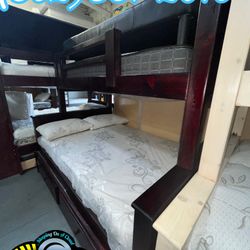 Twin Full Cherry Bunk Bed Litera Nueva Cama Con Trundle 