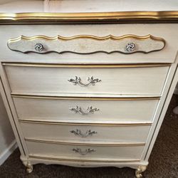  French Provincial Dresser And Desk With Shelves 