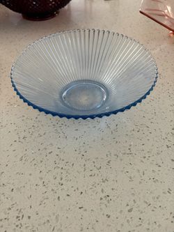 Blue Depression Glass Ribbed Bowl