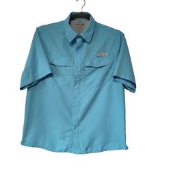 REALTREE FISHING Men's Aqua Blue Button Up Short Sleeve