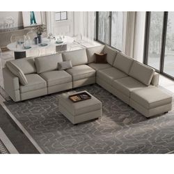 Pending pickup. - Belffin Modular Sectional Sofa with Storage Chaises Sectional Sleeper Sofa Couch 8 Seat Sectional Bed Grey