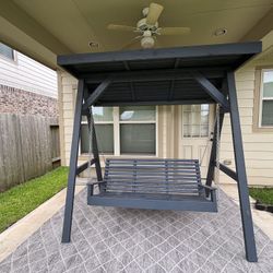Heavy wood Outdoor Swing with Canopy gray $1200