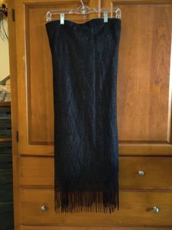 Black Dress, Strapless, Knee Length, Flapper Style, Fringe Bottom