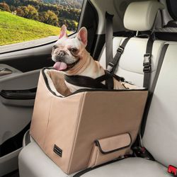 PETSFIT Dog Booster Car Seat For Pet Travel with Safety Belt Khaki NEW
