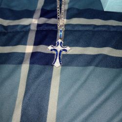 Diamond Chain Silver and blue cross 