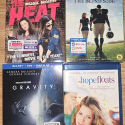 Sandra Bullock 4 Blu-ray LOT: Gravity [sealed & new]/Blind Side/Hope Floats/Heat
