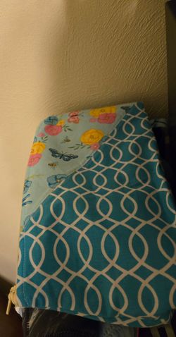 Turquoise mixed print cosmetic bag