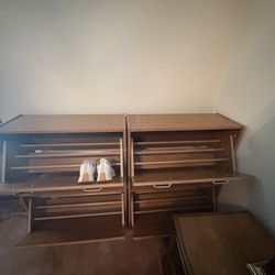 Wood Shoe Storage Cabinets Set of 2