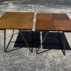 Set Of Two Wood Top Metal Side
